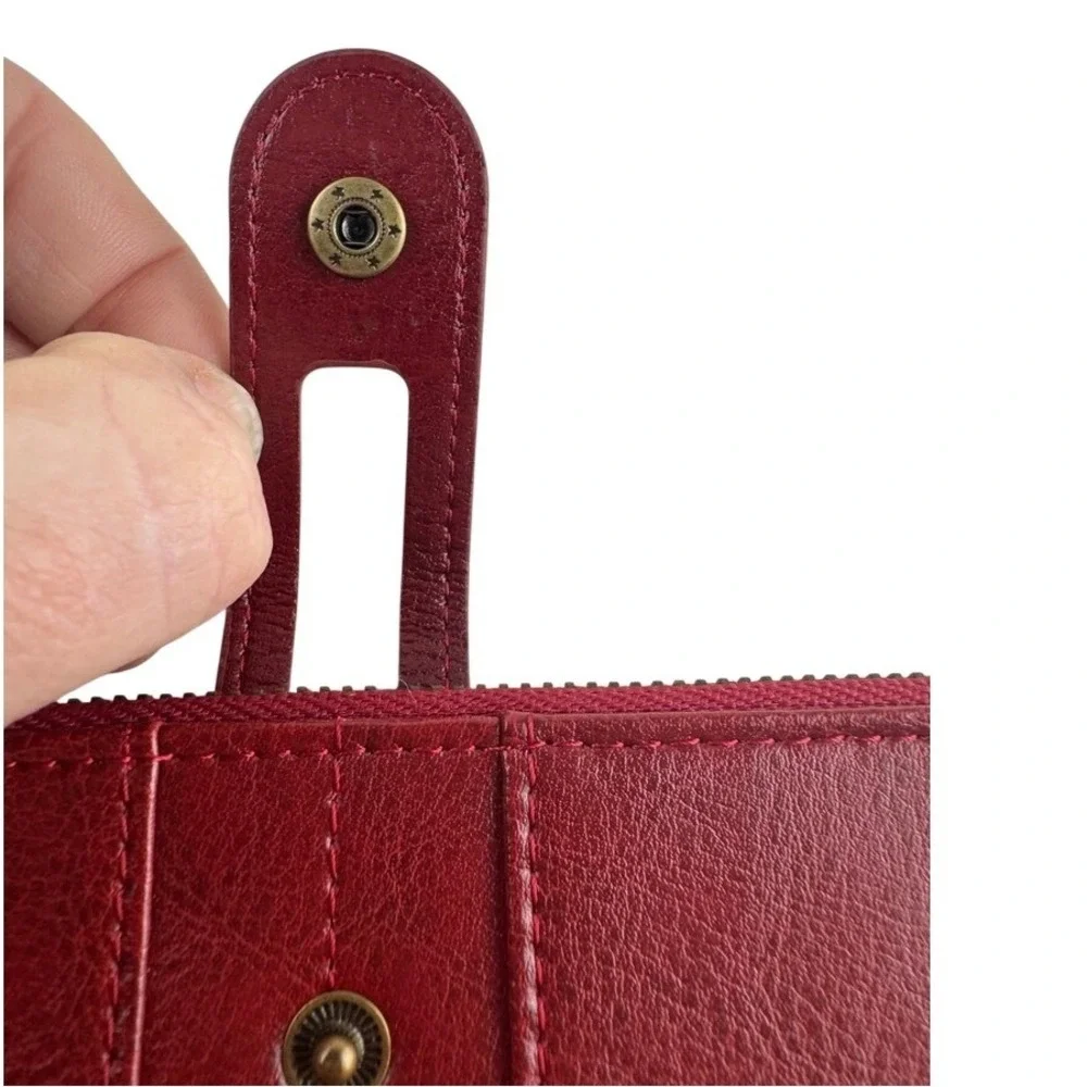 Sendefn Red Vegan Leather‎ Bifold Clutch Wallet Sunflower Snap Bronze Zip Large